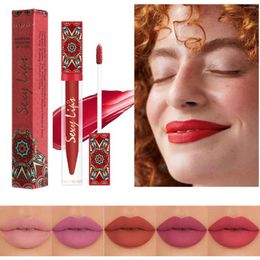 Lip Gloss Retro Red Liquid Lipstick Bohemian Style Non-stick Cup Matte Glaze Waterproof Long Lasting Sexy Pink Nude