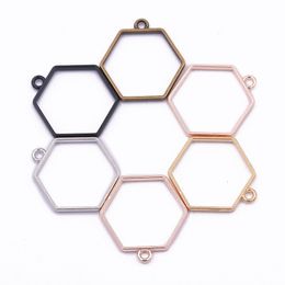 10Pcs 2021 New Product 27*28mm 5 Color Alloy Jewelry Accessories Hexagon Drop Charm Hollow Glue Blank Pendant Tray Bezel