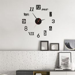 Wall Clocks Clock Frameless Watch Horloge Silent Acrylic Mirror Sticker Needle Fashion Home Living Room Ornament Black