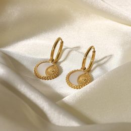 Hoop Earrings ALLME INS White Natural Shell Sunburst For Women 14K Gold Plated Stainless Steel Hanging Earring Jewellery