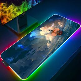 Pads RGB Mause Pad One Piece Mouse Large Anime Desk Mausepad Keyboard Gamer Gaming Accessories Kawaii PC Cabinet Mat Computer Gamers