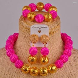 Necklace Earrings Set Fuchsia Pink Costume African Simulated Pearl Nigerian Beads FZZ88