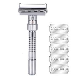 Electric Shavers Adjustable Double Edge Shaving Safety Razor Shaver Blades Zinc Alloy Chrome Razors With 5 blades 230529