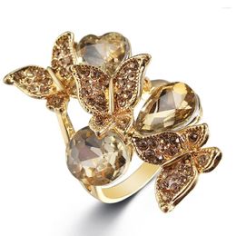 Cluster Rings Zircon Ring Golden Butterfly Dancing Party Fashion Girl Decoration Women Personalized Wild Accessories