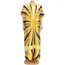 Ethnic Clothing Beautiful Dresses For Women Dashiki Orange Clothes Fashion Dot Print Loose Batwing Sleeve Robe Evening African Long Dress