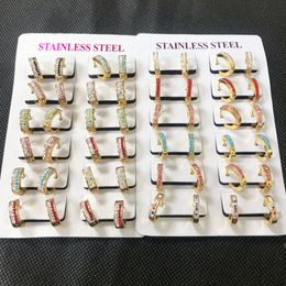 Random Colour Cute Jewellery Small Stainless Steel Hoop Earrings for Women Girls Wholesale 12Pairs/Lot