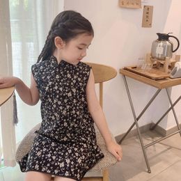 Girl Dresses Baby Girls Clothes Vintage Floral Pattern Refined Cheongsam Dress Sleeveless Girl's