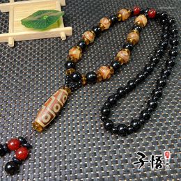 Pendant Necklaces F Tibetan Retro Old Agate Nine-eyed Beads Necklace Long Lin Three-eyed Abacus Sweater Chain