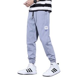 Pants Spring Summer Artificial Jeans Cotton Thin Elastic Drstring Waist Beam Foot Light Blue Loose Jogger Sports Freight Men's P230529
