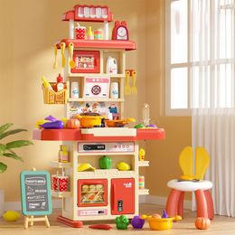 Kitchens Play Food Kids House Kitchen Set Spray Dining Table Stove Utensils Toys Cook Girl Gift 230529