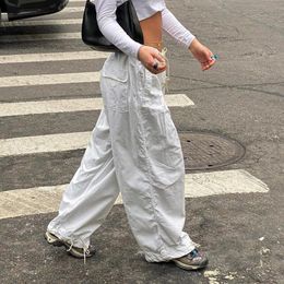 Capris Y2k Casual Baggy Wide Leg Sweatpants White Loose Drawstring Low Waist Streetwear Cargo Pants Womens Hippie Joggers Trousers