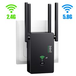 Routers 5Ghz Wireless WiFi Repeater 1200Mbps Router Wifi Booster 2.4G Long Range Extender 5G WiFi Signal Amplifier Repeater Black/White