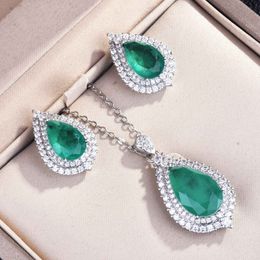 Luxury Water Drop Lab Emerald Jewellery set 925 Sterling Silver Party Wedding Earrings Necklace For Women Bridal Vintage Jewellery