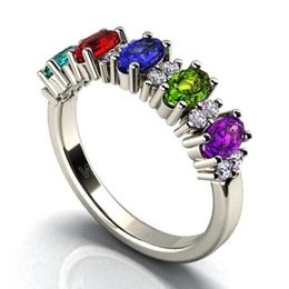 Rainbow Cubic Zirconia Rings For Women Brilliant Colourful CZ Wedding Bands Female Rings Engage Party Luxury Jewellery