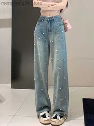 Women's Jeans 2023 Spring and Summer New Design Sense Pearl Slimming Loose Casual Baggy Jeans Straight-Leg Pants Women's Long Trousers Fashion T230530