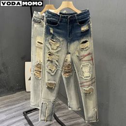 Jeans da uomo con foro strappato slim fit skinny hip hop moda streetwear jeans patchwork elasticità pantaloni gotici uomo Pantalon 230529