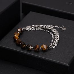 Strand Multilayer Faced Natural Stone Beaded Stainless Steel Chain Bracelet For Men Tiger Eye Mens Jewellery Drop