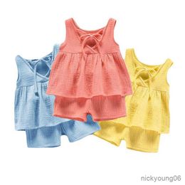 Clothing Sets Baby Girls Outfits Clothes Summer Muslin Cotton Sleeveless Vest Dress Shorts Shirt Suits Fashion 2pcs 0-4T M