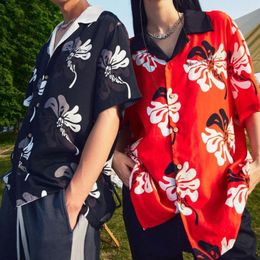 Women's Blouses Contrast Colorful Flower Fashion Shirt Summer Beach Hawaii Short Sleeve Tops Hip Hop Streetwear Mens Couples