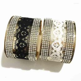 Bangle Gothletic Lace & Rhinesto Inlaying Open Cuff Gold Colour Metal Wide Bracelets Bangles For Women Fashion Jewellery 44x65MM