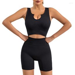 Active Sets Seamless Yoga Set Fitness Sport Bra High Waist Shorts Legging Ribbed Knitted Workout Outfits Sportswear Suits Women Gym Clothes