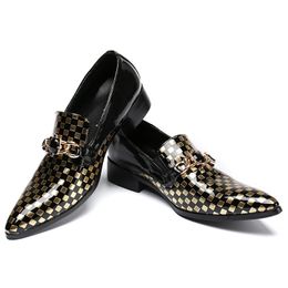 2023 Italian Slip on Big Size Evening Shoes Fashion Pointed Toe Plaid Formal Shoes Elegant Man Genuine Leather Dress Shoes