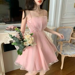 Casual Dresses 2023 Pink White A-line Short Girls Woman Prom Party Robe Sexy Vestido Sleeveless Knee-Length Beach Dress