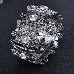 Strand Punk Vintage Bracelet For Women Ancient Silver Colour Bohemia Concave Metal Rhinestones Crystal Bracelets & Bangles Jewellery Gifts