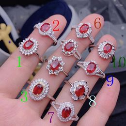 Cluster Rings Fashion Ruby Gemstone Ring Silver Fine Jewelry Certified Natural Gem Red Color Birthday Anniversary Party Gift Christmas