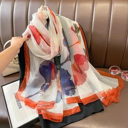 Scarves Spring Summer Women Fashion Travel Sun Resistance Ginkgo Leaf Printed Shawl Ladies Thin Long Silk Foulard Gauzy Chiffon Scarf