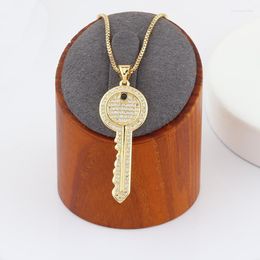 Pendant Necklaces Lce Out Micro Pave Zircon CZ Key Necklace Gold Colour Box Chain Choker Female Fashion Crystal Statement Jewellery