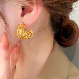 Hoop Earrings Huitan Metal Gold Color For Women Simple Versatile Modern Design Ear Piercing Girls Jewelry Drop