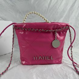 Chanelles Leather CC Strap Channelbags Chanells Genuine Mini Womens Pearl Classic Shopping Round Fuchsia Bags Calfskin Chain Handle Silver Metal Hardware Matelas