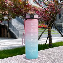 water bottle 1 liter Rainbow Gradient Portable Sports Leak proof Drinking Cup Outdoor Travel Gym Fitness Water Bottle with Time Scale P230530