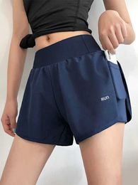 Women's Pants Capris Women 2 In 1 Running Shorts Elastic Waist Pocket Tight Short Woman Sports Short Dark Blue Gym Fitness Shorts Sportswear J230529