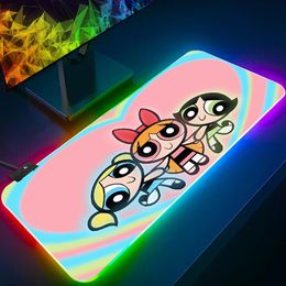 Rests Brave Powerpuff Girls RGB Pc Gamer Keyboard Mouse Pad Mousepad LED Glowing Mouse Mats Rubber Gaming Computer Mausepad