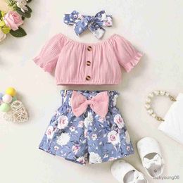 Clothing Sets Summer Baby Girls Clothes Pink Top andBow Print Blue Shorts 2Pcs Set Infant Fashion Outfit