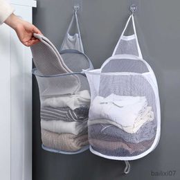 Basket Dirty Clothes Basket Foldable Laundry Storage Basket Bathroom Clothes Hanging Bag Household Wall-mounted Mesh Storage Bag