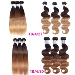Yirubeauty Peruvian Virgin Hair Brazilian Human Hair 1B/4/27 Three Tones Color 10-30inch Silky Straight Body Wave 10-30inch