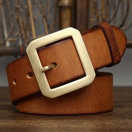 3.8CM Men's Belt Thick Genuine Casual Copper Buckle Cowhide Vintage Youth Scalp Leather Wide Pants Bel G230529