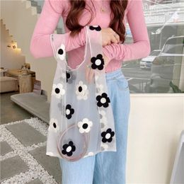 Shopping Bags Women Light Clear Recycle Organza Bag Mesh Embroidery Tote Reusable Handbags