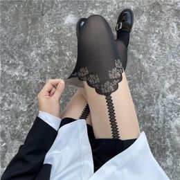 Women Socks Sissy Sexy Rose High Elastic Perspective Stockings Suspenders Pantyhose Female Silk False Porn Tube Splicing Sex