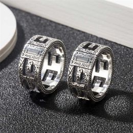 designer jewelry bracelet necklace ring Square hollow out engraved pattern woven wide sterling couple ring