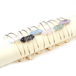 Bangle Natural Stone Bracelet Beading Hexagonal Shape Gemstone For Making DIY Charm Jewelry Accessories Manual Adjustable Random