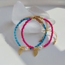 Charm Bracelets Adjustable Rope Bracelet Natural Pearl Friendship Gift For Women Teen Girl Dainty Leaf Fashion Jewellery Pulseras