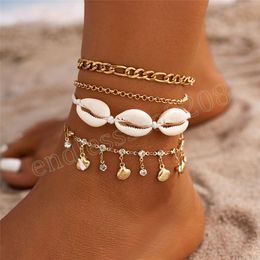 Boho Rhinestone Shell Conch Pendant Tassel Chain Anklet for Women Summer Beach Bracelet On Leg Barefoot Accessories