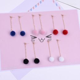 Stud Earrings Korean Sweet Ball Fashion Temperament Big Hair Long Tassel Plush Autumn And Winter