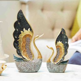 Decorative Objects Figurines home bedroom office desk accessories Wedding figurine swan decor easter decoration figurines Resin ornaments Animal statue 230530
