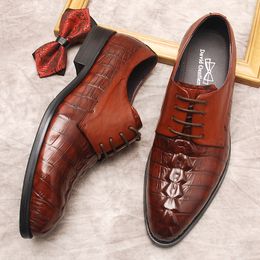 Black oxford Shoes For Men Crocodile Pattern Genuine Cow Leather Elegant Men Dress Shoes Black Brown Lace Up Wedding Formal Shoe