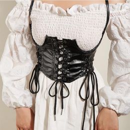 Belts Vintage Streetwear Gothic Dark PU Leather Crop Top Women Hook Lace Up Punk Style Tank Cummerbunds Corset Tops To Wear Out